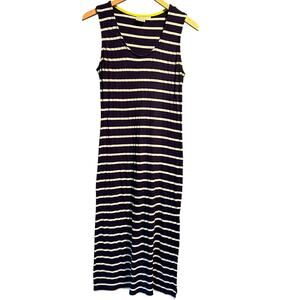 Beach Break Knit Maxi Dress Size Small Ribbed Navy with White Stripes